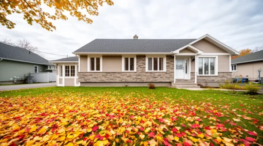 Maison unifamiliale québécoise à Mascouche en automne avec solage visible