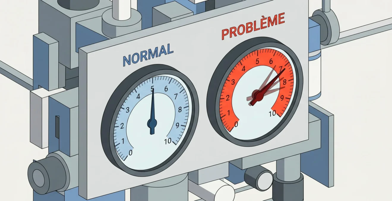 Diagramme comparatif de deux compteurs montrant le fonctionnement normal versus problématique d'une pompe.